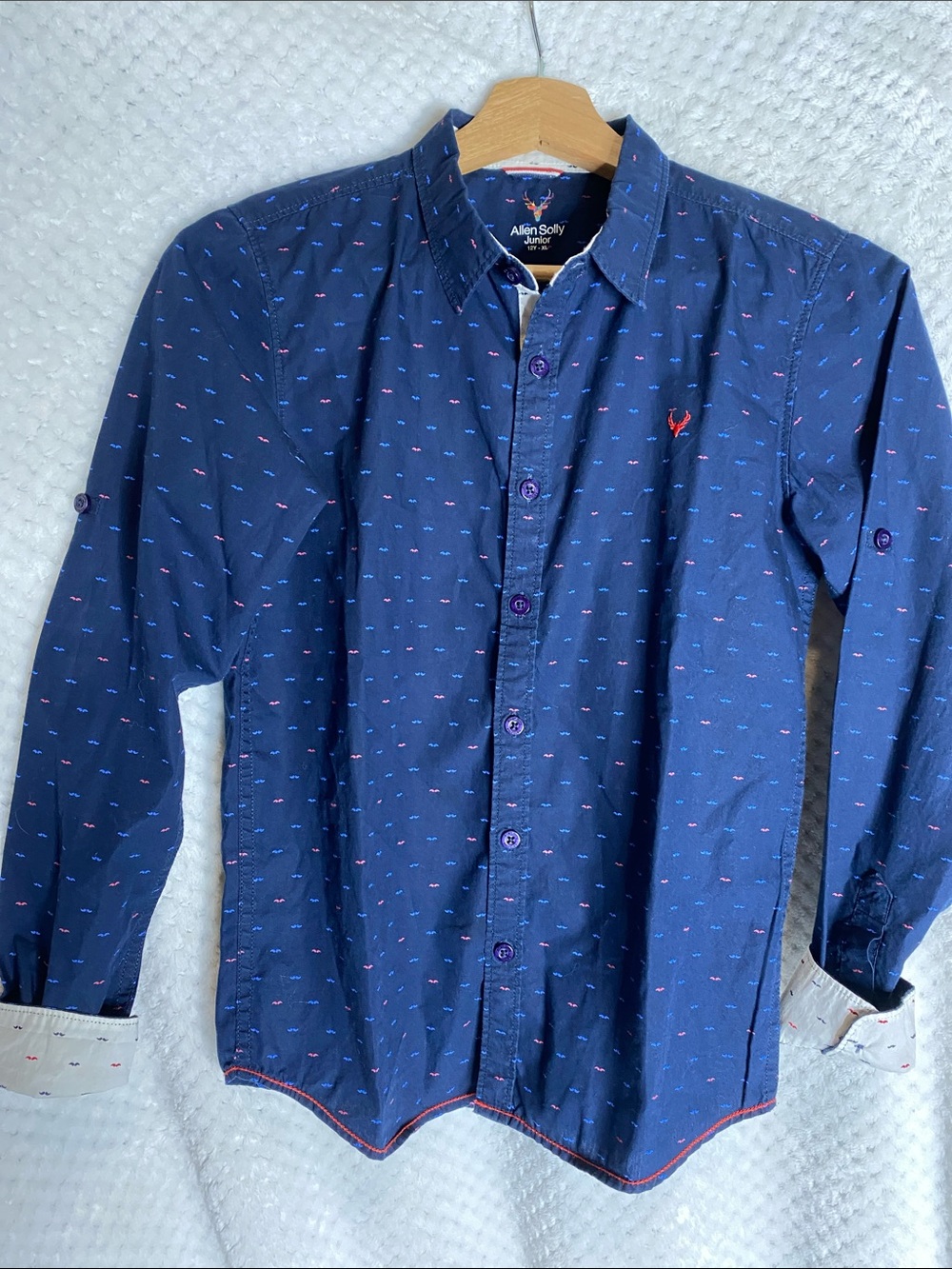 Allen Solly Junior Navy blue Button Down Shirt with Red Mustache Accent Prints